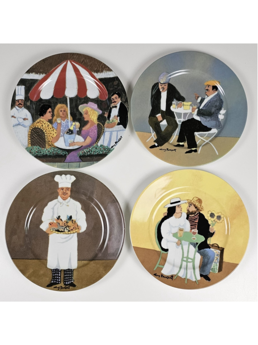 Set of 4 Guy Buffet Marche Aux Fleurs Porcelain Plates Salad Dessert Bistro Vtg